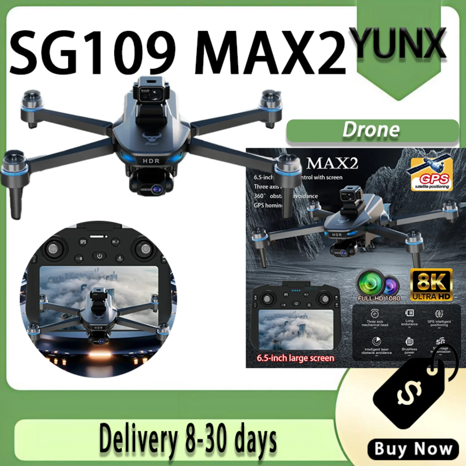 2025 New SG109 MAX2 GPS Drone, 8K Camera, 3-Axis Gimbal, 5G FPV, Laser Obstacle Avoidance, Screen Remote,Brushless RC Quadcopter