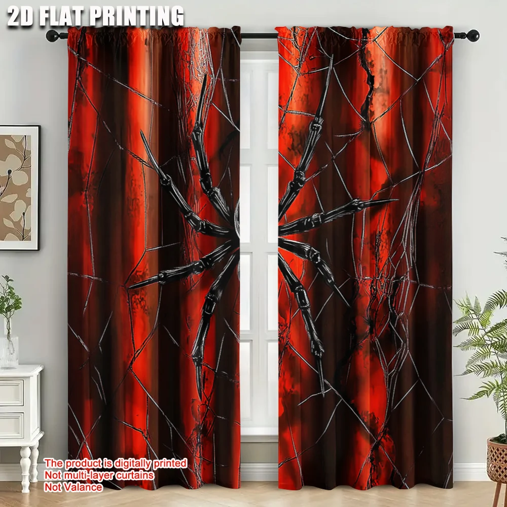 2pcs, 2D flat printing Curtain Spider web artwork digital illustration Machine Washable Fabric,Without Electricity Family Party