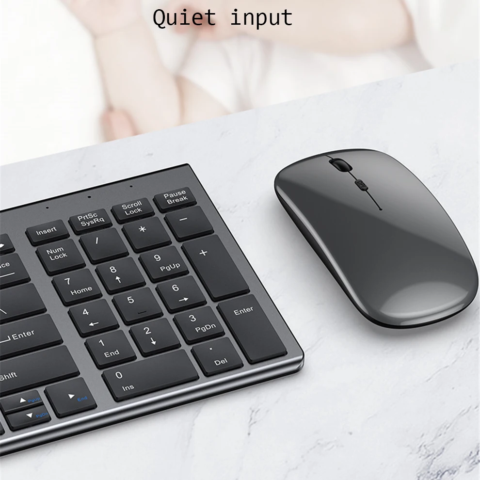 Jomaa Ultra-thin Keyboard and Mouse Wireless Set Hebrew/Portugal USB 2.4G + Bluetooth Keyboard and Mouse Comb Rechargeable