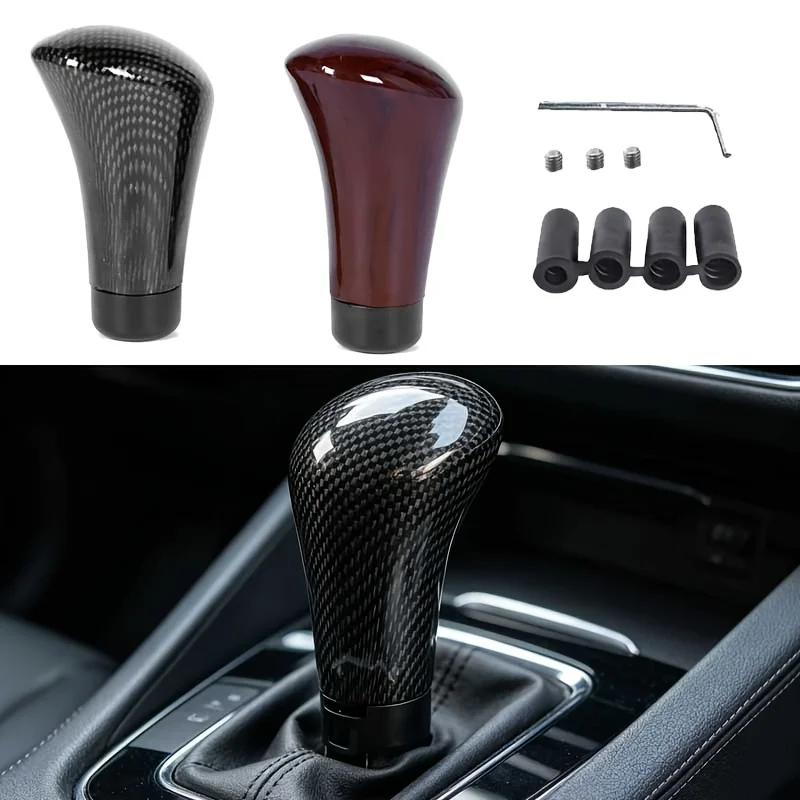 1Pc Car Gear Shift Knob, Modified Universal Manual Shift Knob, Carbon Fiber Color / Wood Grain Color, Two Styles Available