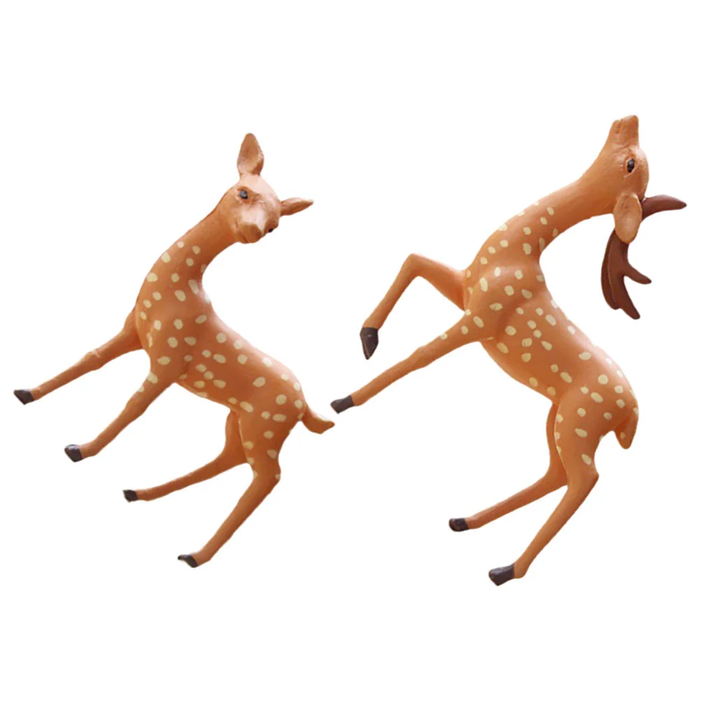 

2 Pcs Sika Deer Ornament Miniature Reindeer Animal Decorations for Home Outdoor Figurines Themed Birthday Adorable Small Crafts