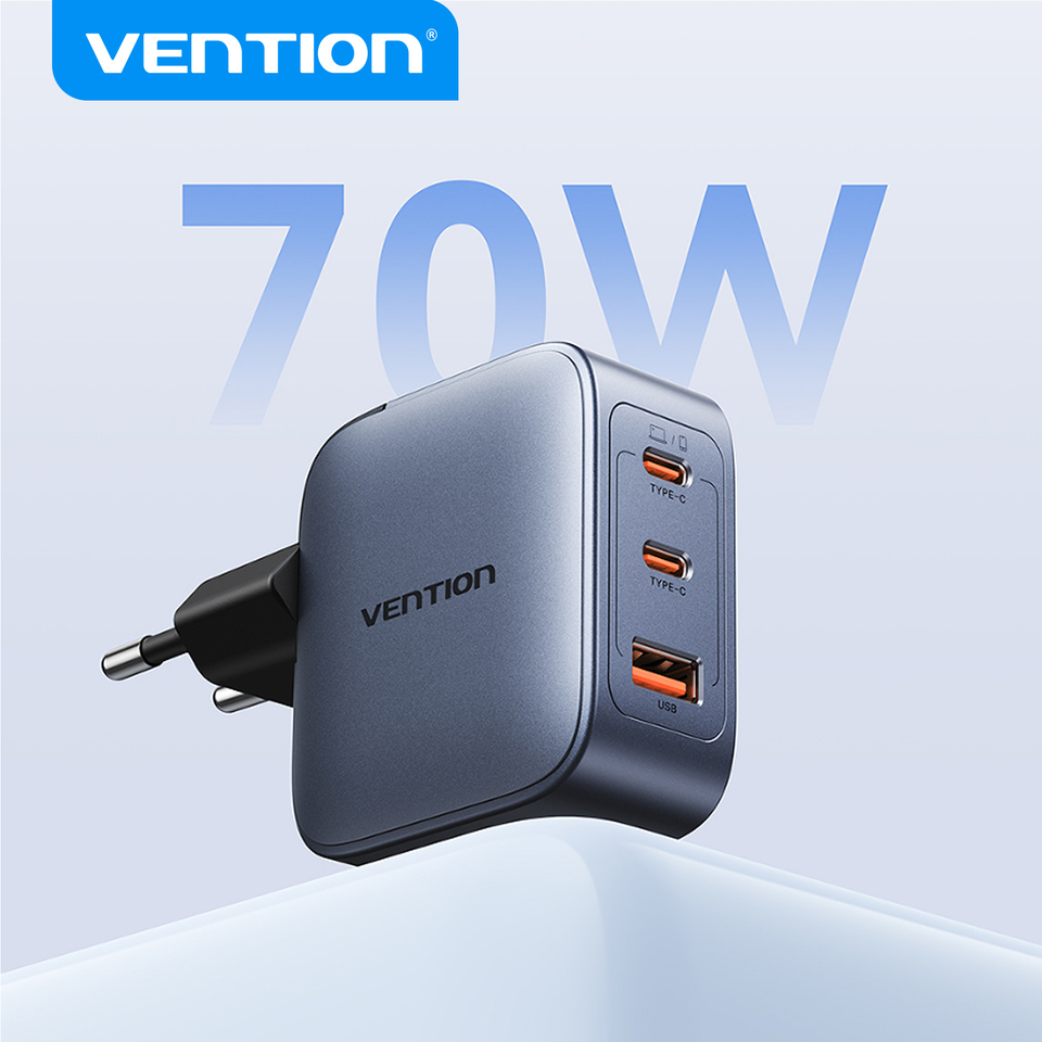  Vention 70W GaN Charger Quick Charge 3.0 USB C Charger for iPhone 17 16 15 Pro iPad Macbook Air Tablet PD Type C Fast Charger 