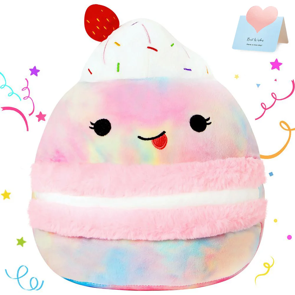 

33cm Stuffed Birthday Cake Pillow Soft Strawberry Macaron Cream Rainbow Color Pillow Birthday Party Ceremony Gifts for Kids