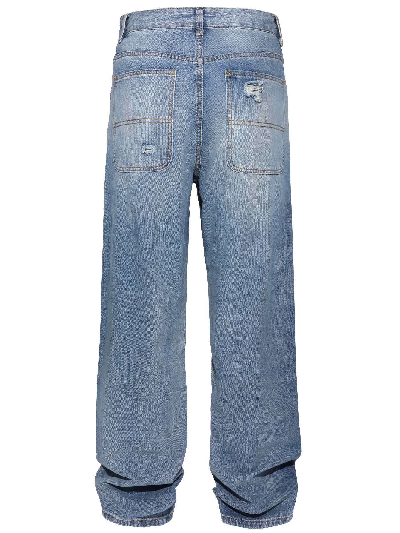 Men's Loose Straight Ripped Jeans Streetwear Denim Pants Casual Baggy Trousers 28-42 Blue Non-Stretch Cotton Vintage