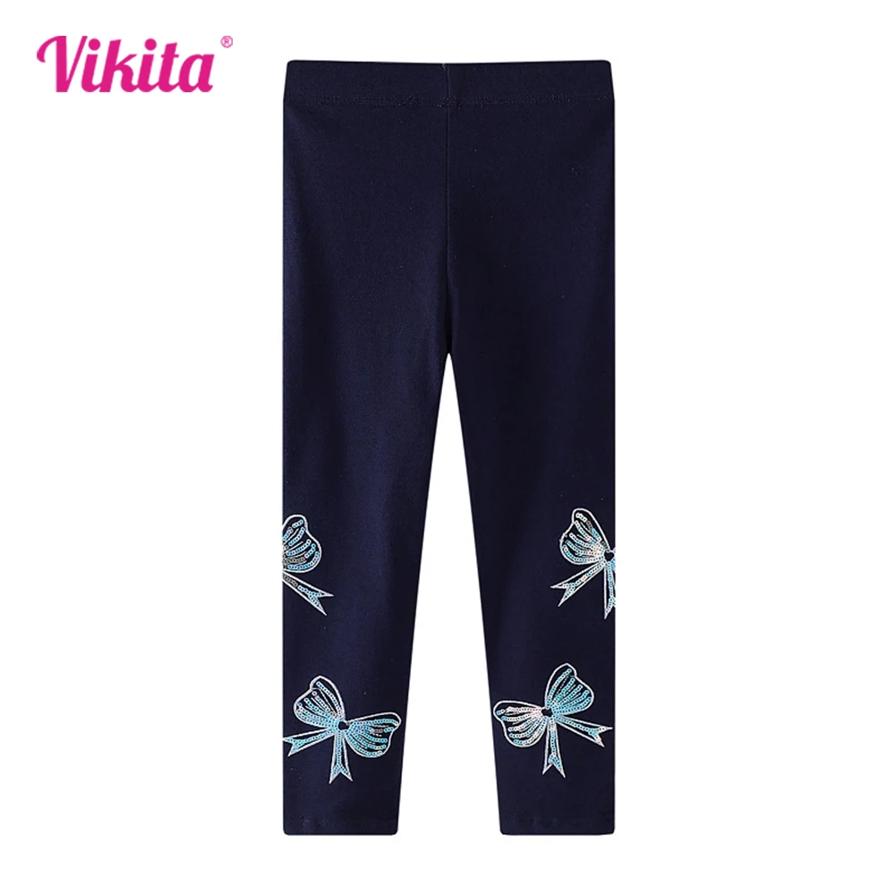 

VIKITA Kids New 2025 Stylish Navy Blue Leggings with Bow Knot Girls Cozy and Trendy Cotton Casual Daily School Pants Kids Outfit