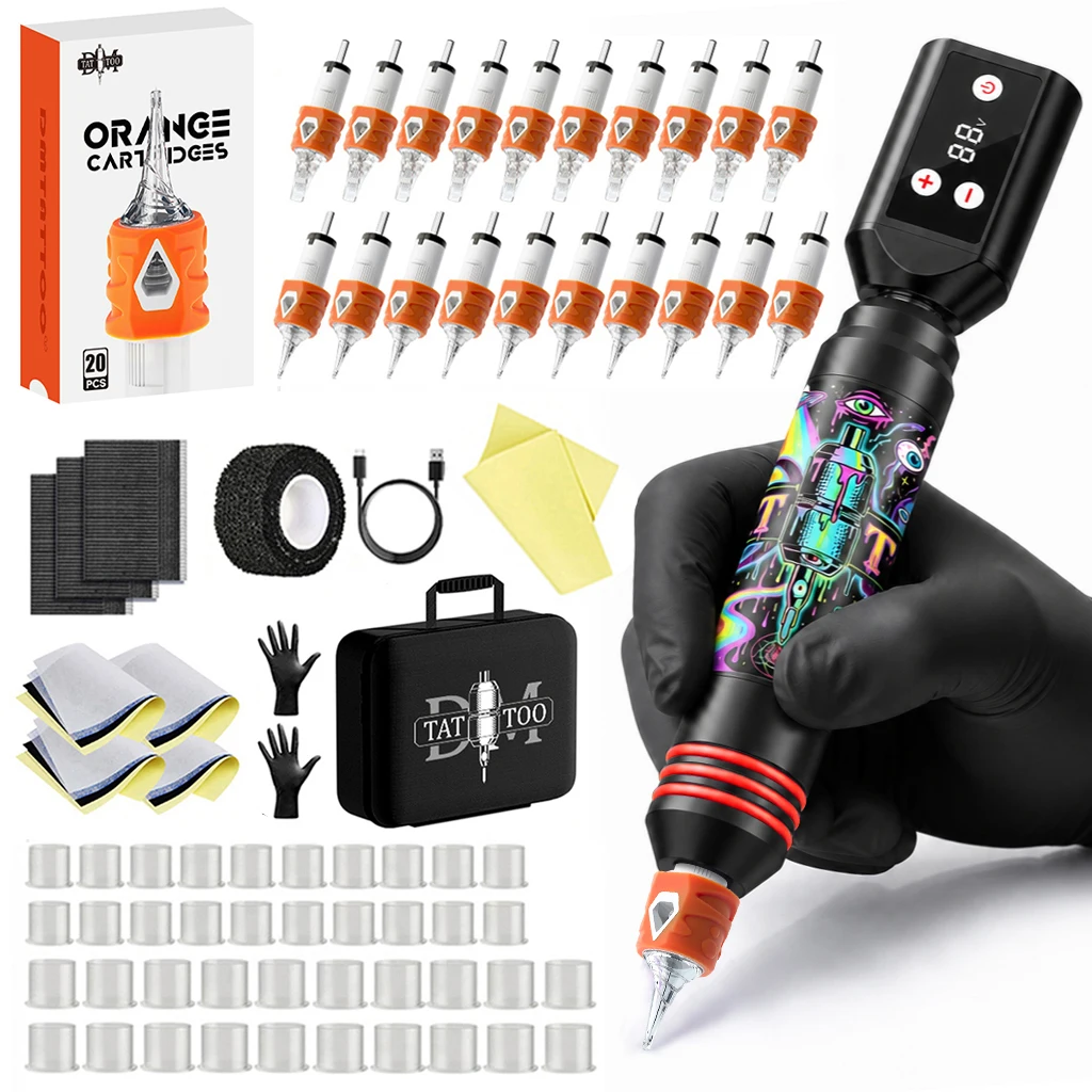Tattoo Kit DM Lightweight Tattoo Pen Kit For Permanent Makeup Tattoo Machine Kit Wireless Black Tattoo Gun Tattoo Kit