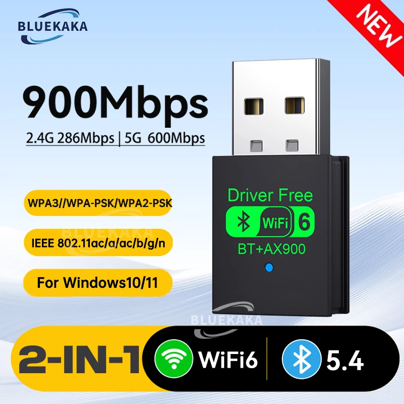 Upgrades 900Mbps WiFi Network Card 2.4G/5Ghz Bluetooth 5.4 Wi-Fi Dongle AX900 USB  Wireless Receiver For PC/Laptop Driver Free