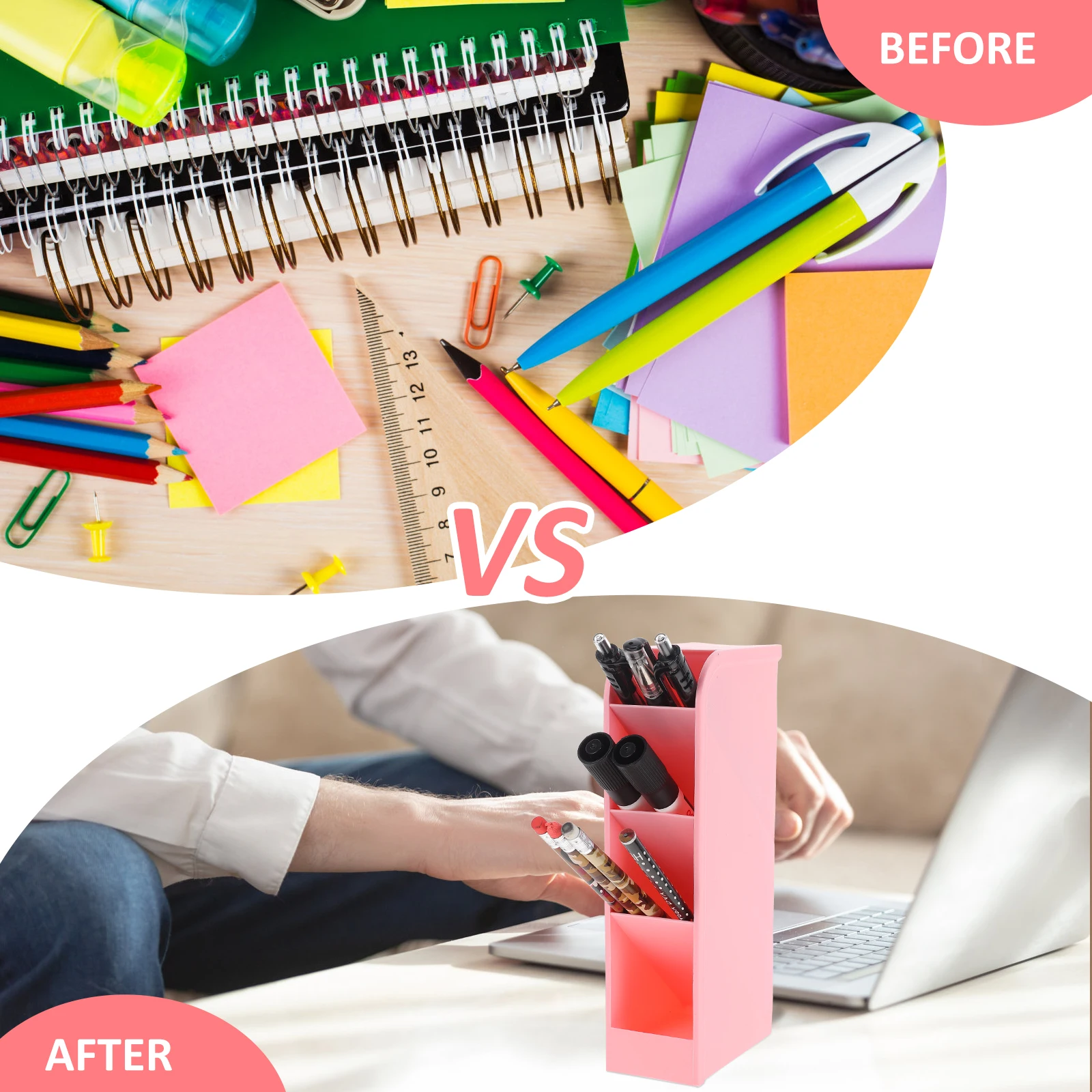 

2pcs Pen Holder Inclined Container Pink Storage Desk Office Stationery Organizer Multi-layer Box Practical Design