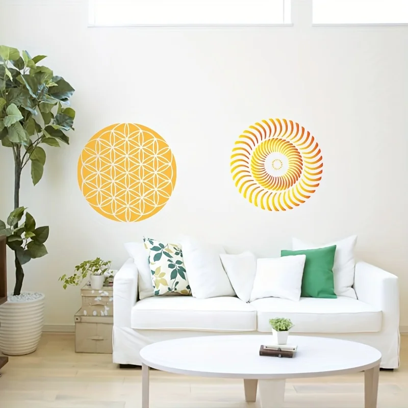 4 قطع مجموعة استنسل ماندالا كبيرة مقاس 12 بوصة لفن الحائط والقماش واللوحة القماشية والأثاث، قالب رسم دائري قابل لإعادة الاستخدام #5