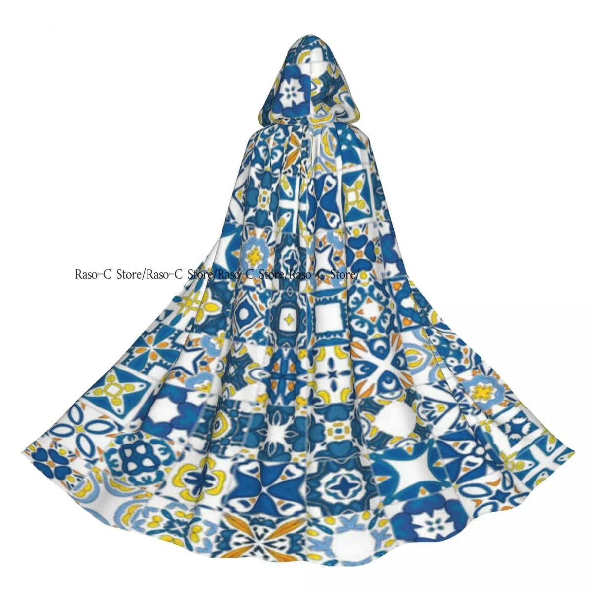 

Adult Cloak Cape Hooded Traditional Portuguese Tiles Medieval Costume Witch Wicca Vampire Elf Purim Carnival Party