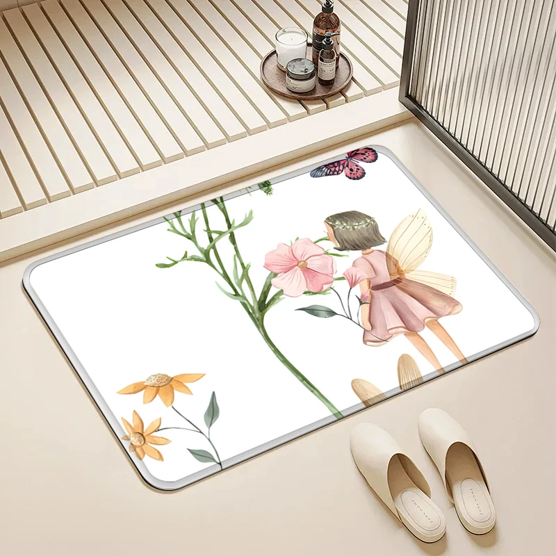 

Fairy Flower Door Mat Non-Slip Soft Floor Rug for Home Kids Room Bathroom Kitchen Decor
