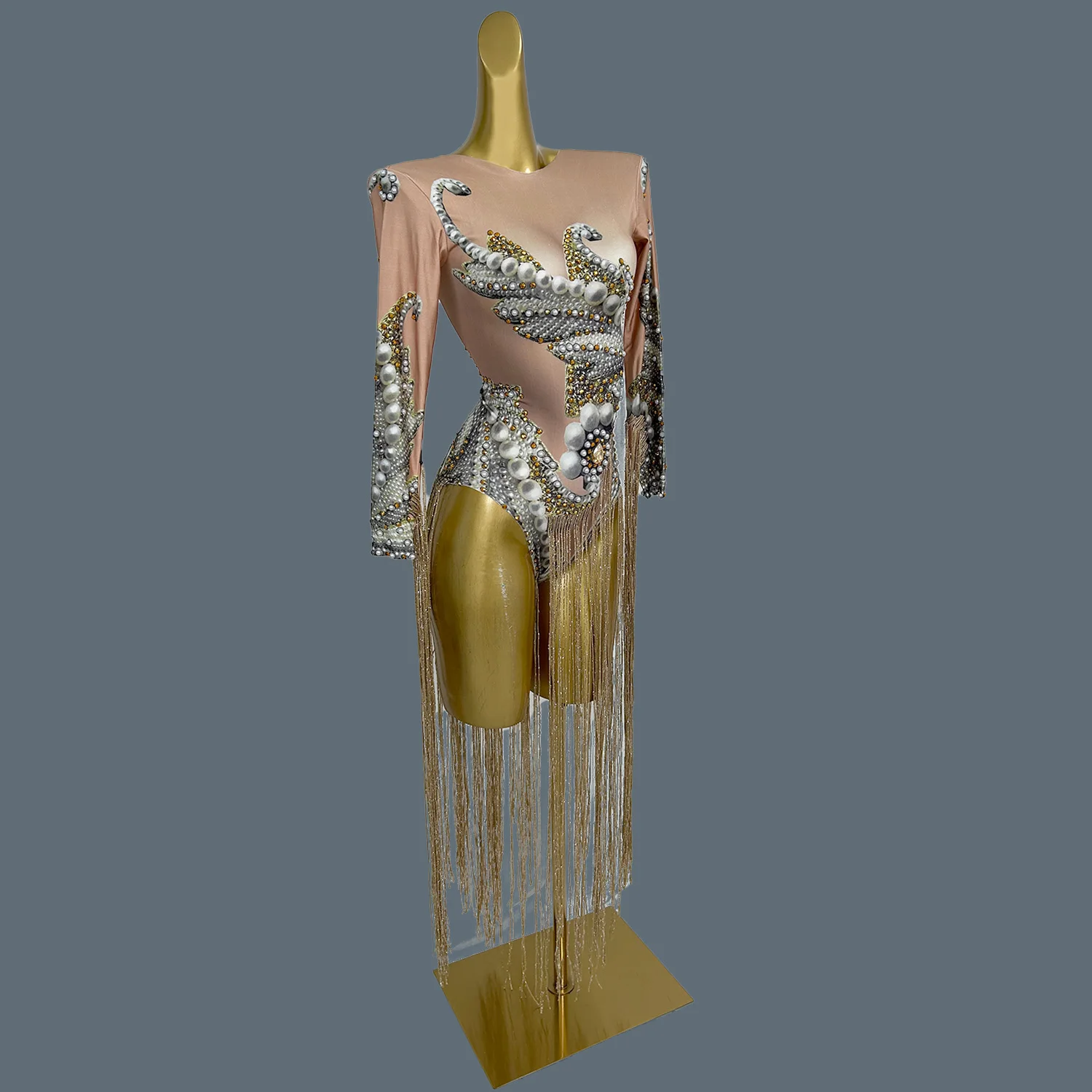 Spandex Long Tassel Bodysuit Sexy Women Nightclub Party Showgirl gig Stage Performance Wear Dance Team Outfit chuanchuanxiang