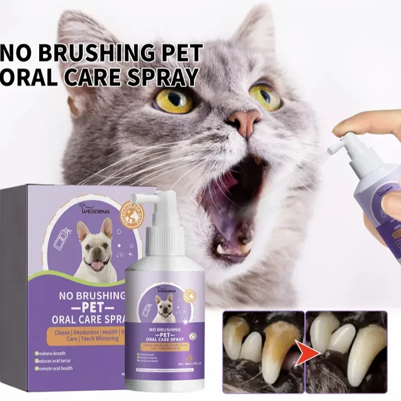 Gbbma 50ml Pet Spray per la pulizia orale cani gatti deodorante per la pulizia dei denti prevenire il calcolo rimuovi il gattino alito cattivo