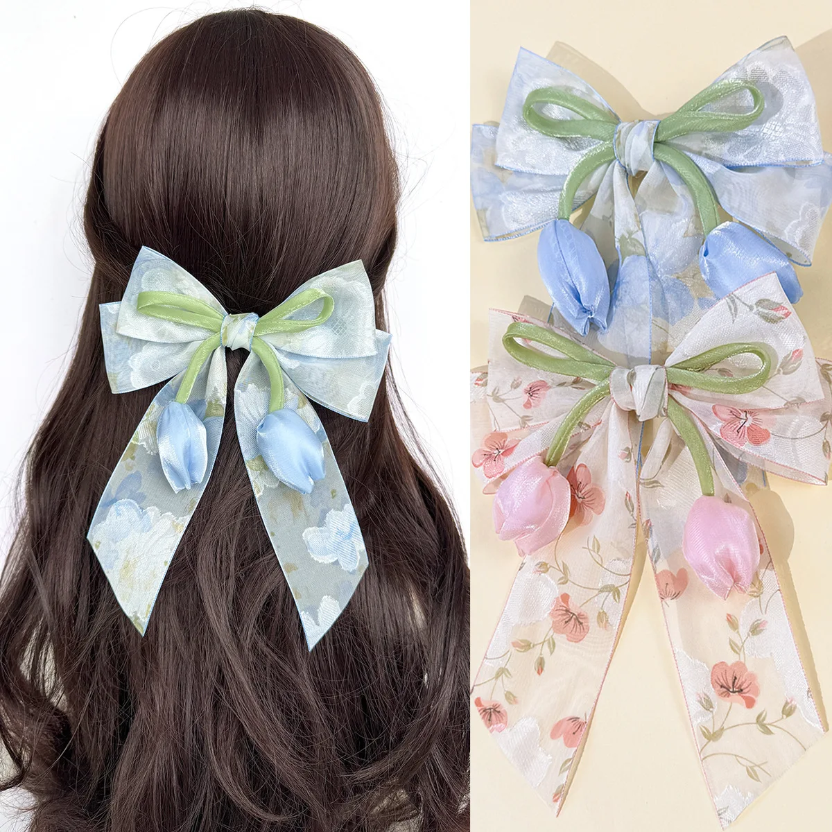 20pcs-long-ribbon-bow-hair-clips-for-girls-handmade-tassel-side-hair-grips-tulip-floral-hairpins-bulk-hair-accessories-for-women