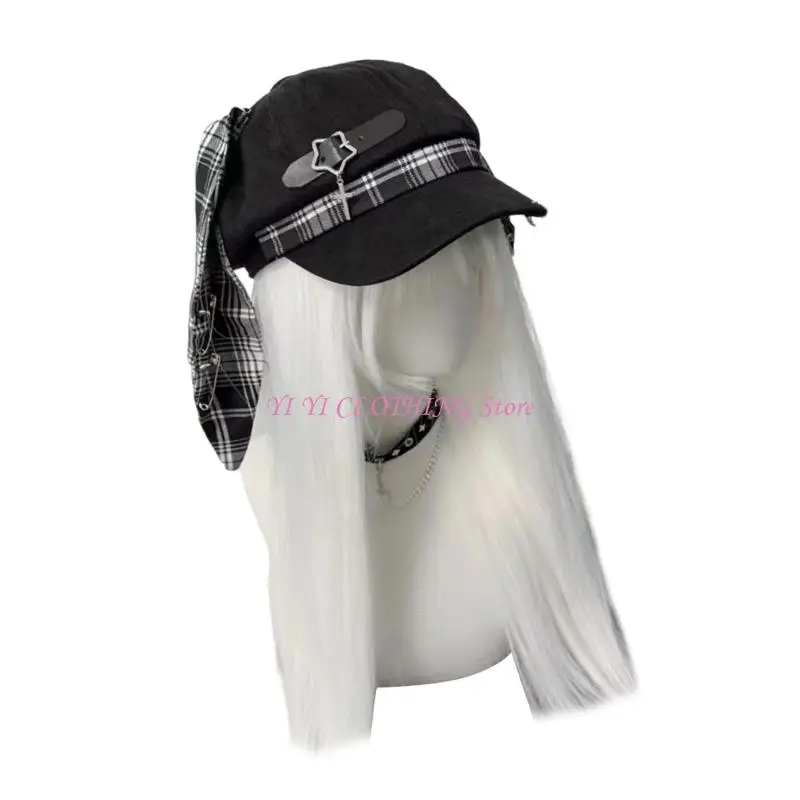 N5KF Punk Berets Metal Charm Unisex Headwear Accessory for Women Men Cabbie Hat for Halloween Cosplay Party Outfit