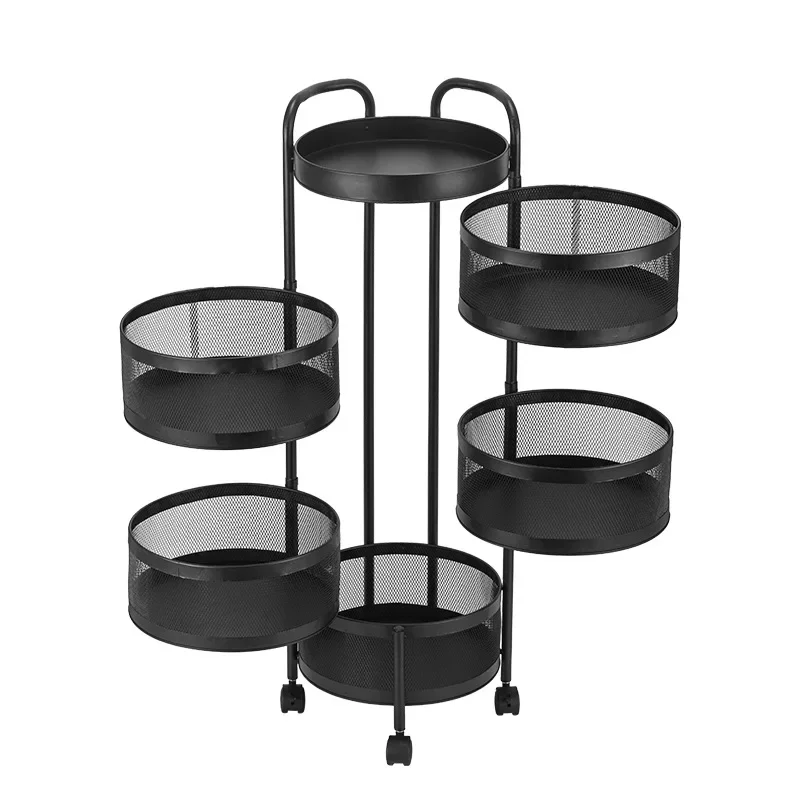 Rotating Vegetable Rack Kitchen Floor Multi-layer Shelf Household Circular Basket Cylindrical Storage Rack Spice Organizer