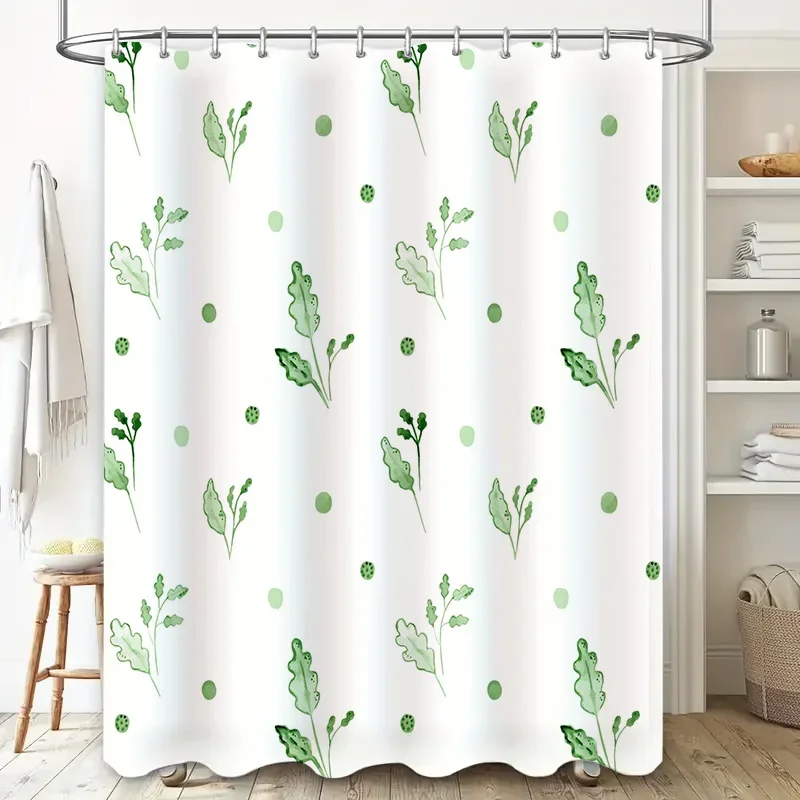 

Green Floral Shower Curtain with Leaf Pattern Watercolor Style Waterproof Bathroom Decor for Home Decoration