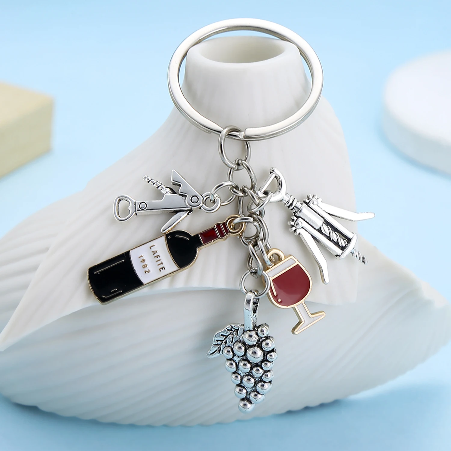 1pc Fashionable Charms Unique Red Wine Cup Series Keychain Purse Bag Backpack Car Charm Accessory Women Men Gift