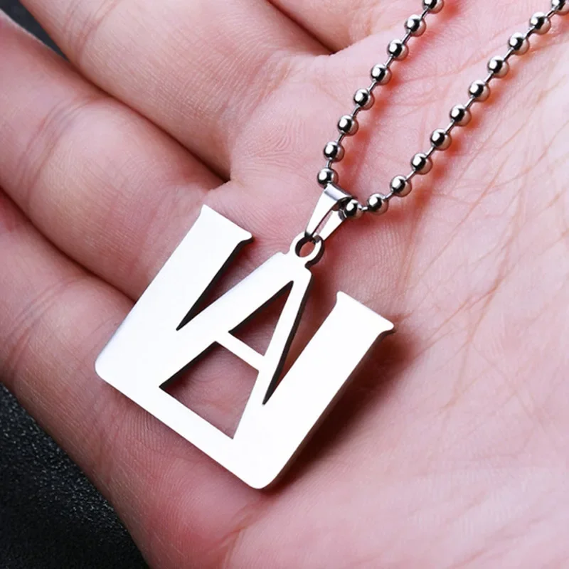 Fashion Simple Silver Color A Logo Letter Stainless Steel Pendant Necklace My This Hero Academia Jewelry Gifts