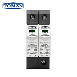 TOMZN DC SPD 2P 500V 600V 800V 1000V 20-40kA Din Rail Solar Outdoor Power Protection Protective Device Surge Protector PV