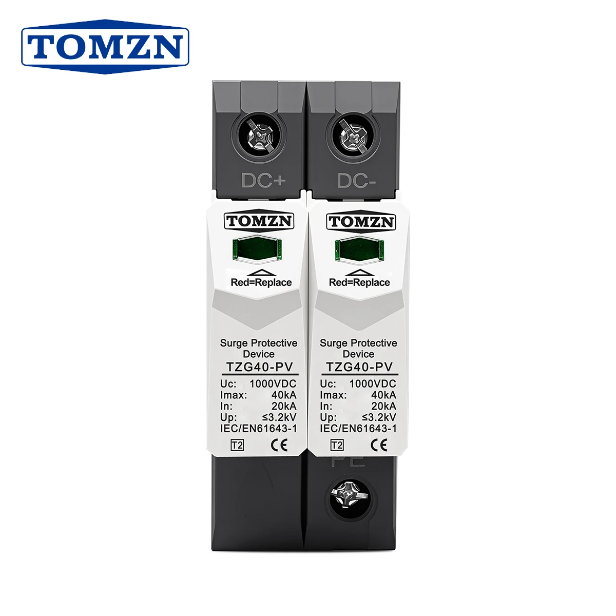 TOMZN DC Surge Protective Device SPD 1000V Solar PV Lightning Arrester Surge Protector with 20-40kA Discharge Capacity for Home