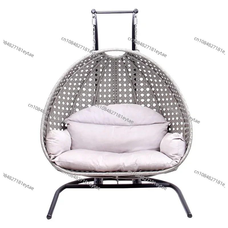 

Modern Outdoor Patio Grey Wicker 2 Seater Hanging Furniture Garden Rattan Double Swing Egg Chair With Stand