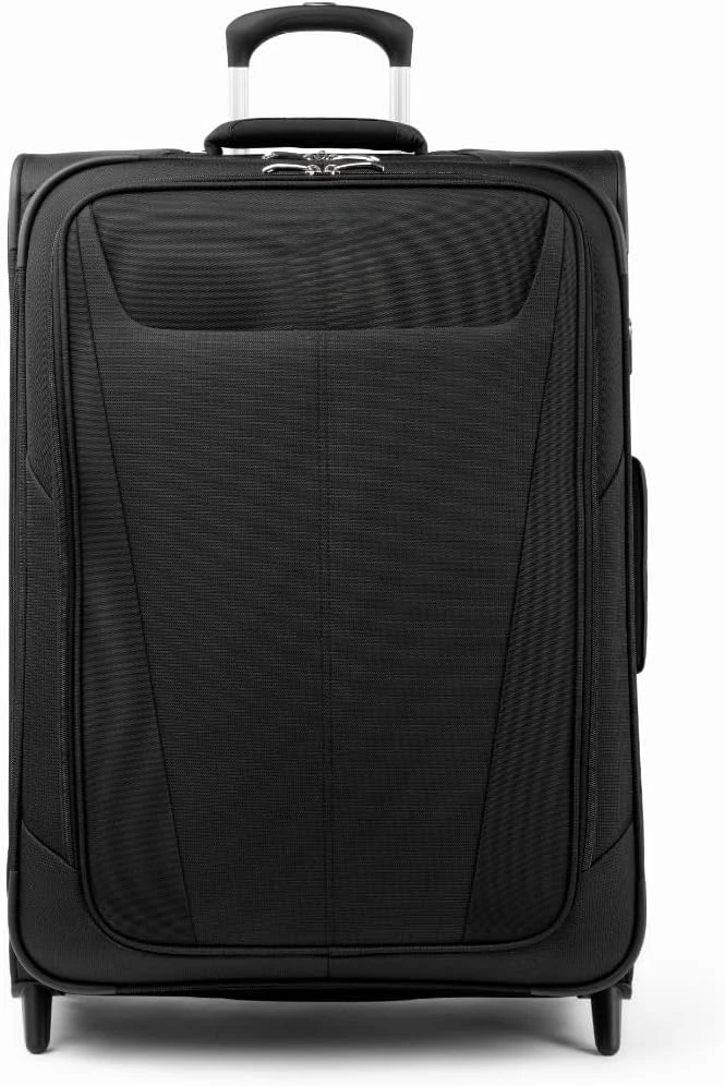 Softside Expandable Upright 2 Wheel Checked Luggage, Lightweight Suitcase, Men and Women, Black, Checked Medium 26-Inch