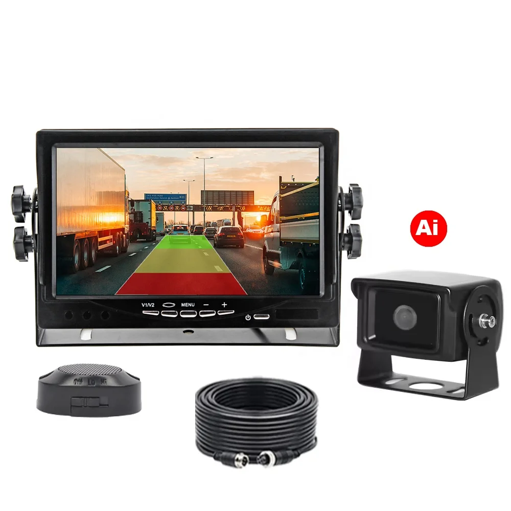IPoster 7in AHD 4ch Monitor Rear View Backup Reverse 1080P AI Camera with Smart Blind Spot Detection for Pedestrians Vehicle Kit