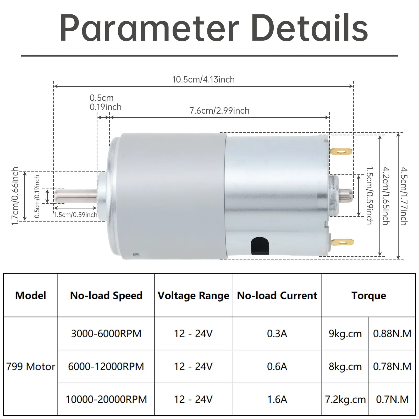 799 DC Motor 12-24V 20000RPM Large Torque Micro Motor with Double Ball Bearing for Power Tools Vacuum Cleaners Fans DIY Toys