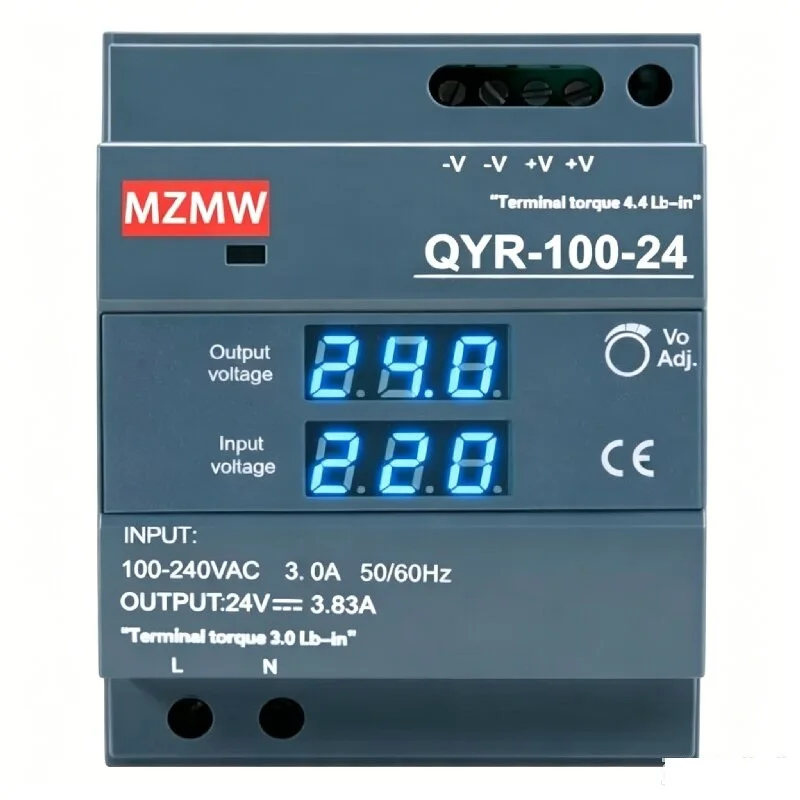 

MZMW QYR Series Din-Rail Switching Power Supply, 220V AC to 12V/24V DC with Digital Voltage Display | 60W/100W/150W Output Optio