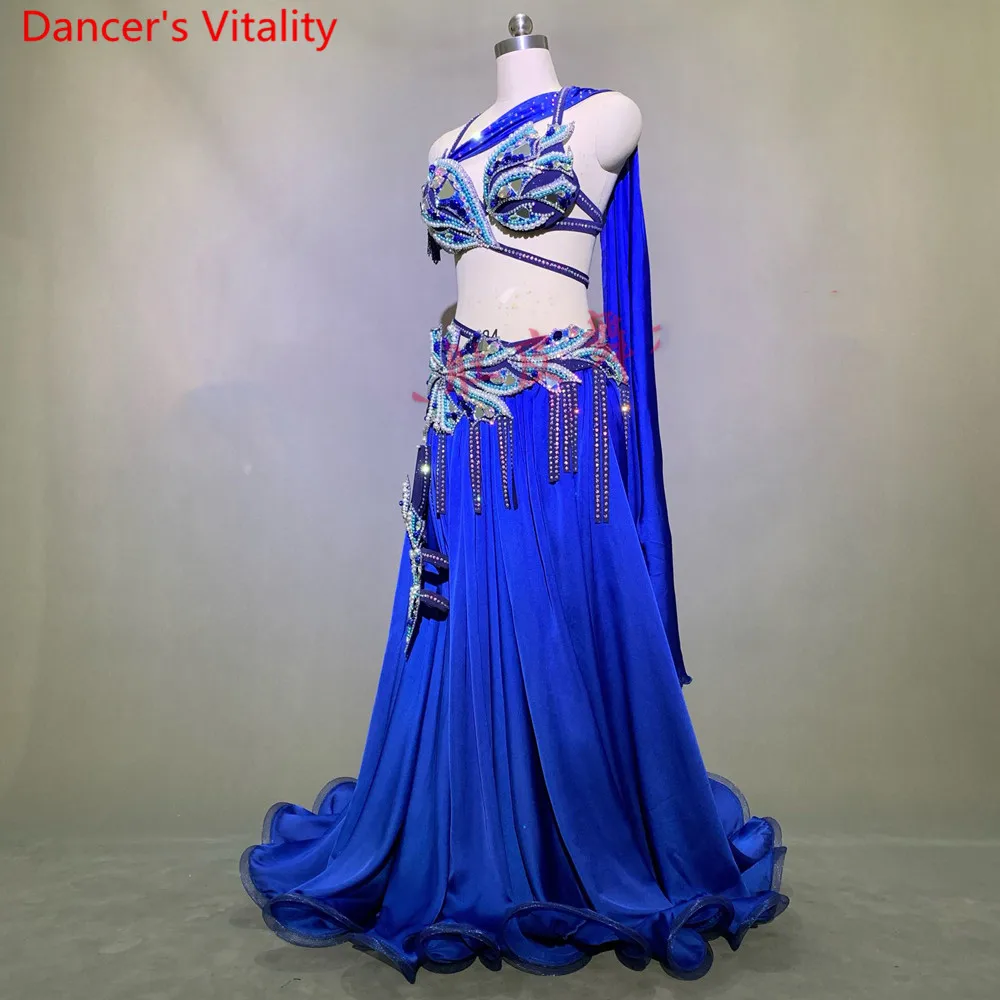 Belly Dance Performance Costume Bra with Ribbon Big Hem Skirt Short Skirt Set Women Oriental Indian Drum Dance Stage Wear