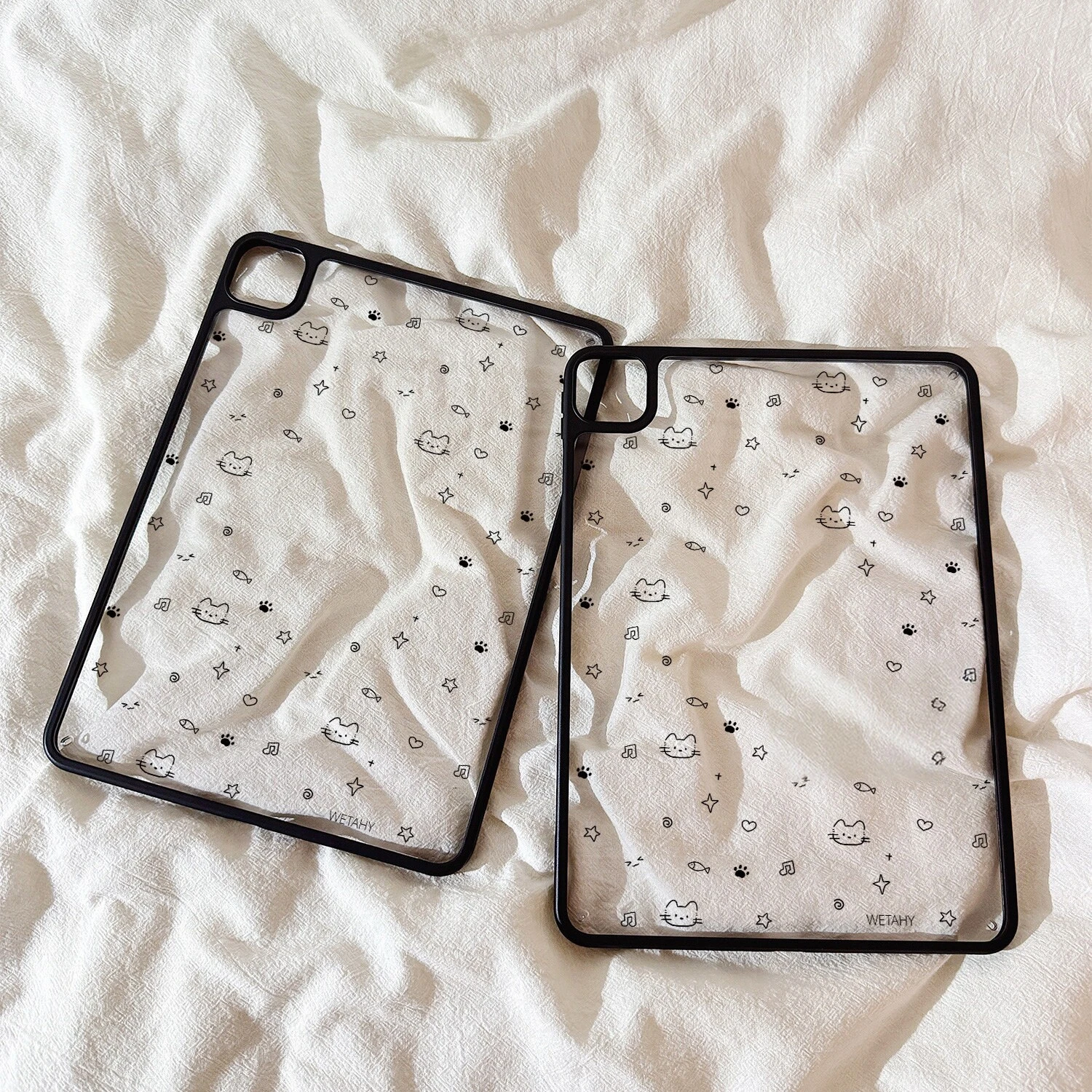 Line Sketches Cat Star Transparent Back Cover For iPad Pro 13 11th M5 M4 12.9 A16 10 8 7 9th 10th Air 11 M2 M3 Mini Tablet Case