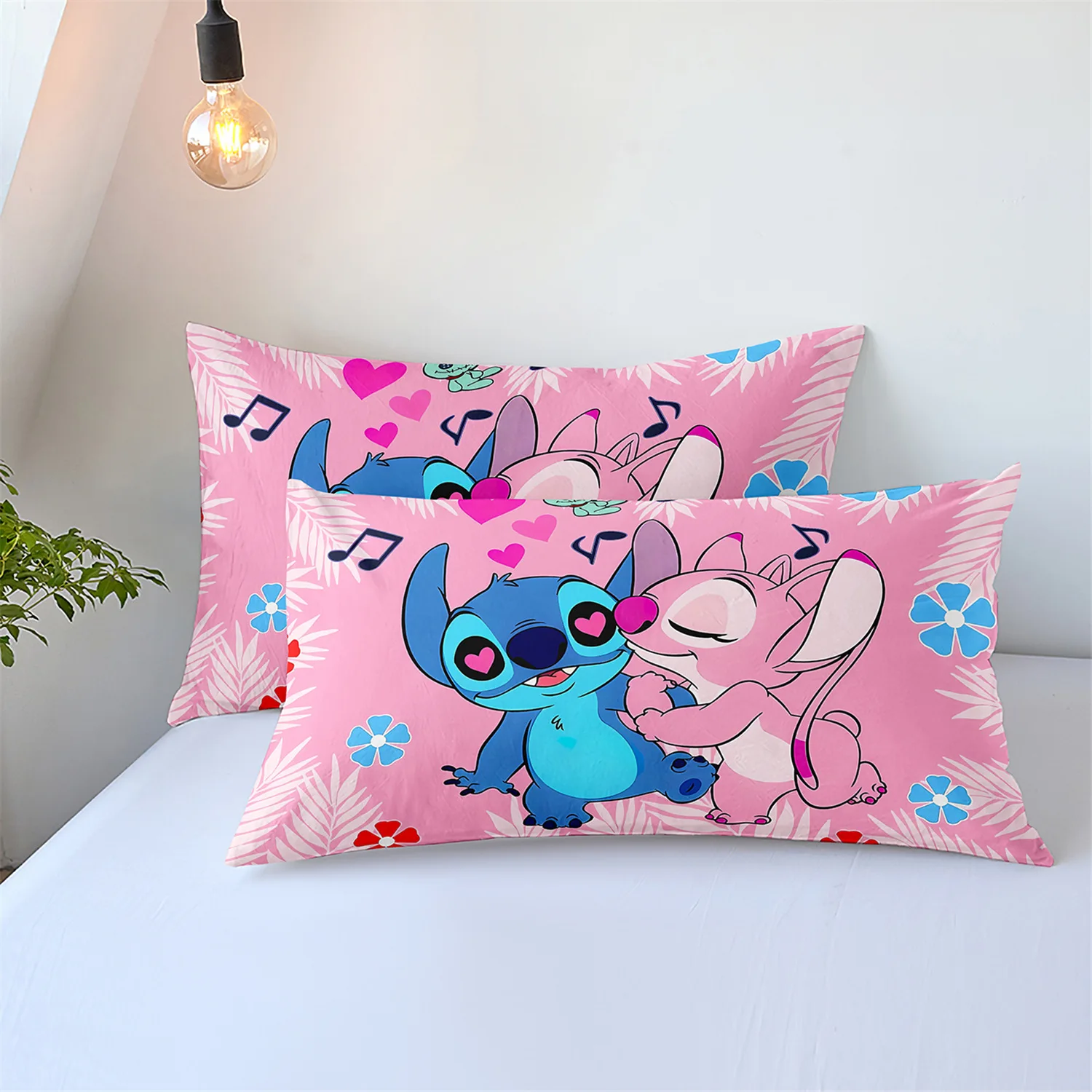 Set tempat tidur kartun Anime Disney Set Kawaii Stitch selimut penutup selimut sarung bantal kamar tidur dekorasi anak perempuan Set tempat tidur ukuran King kembar