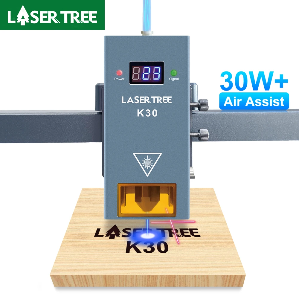 LASER TREE K30 30W Optical Power 6 Diodes Laser Module with Air Assist 450nm Blue Light Laser Head for Engraver Cutter Machine