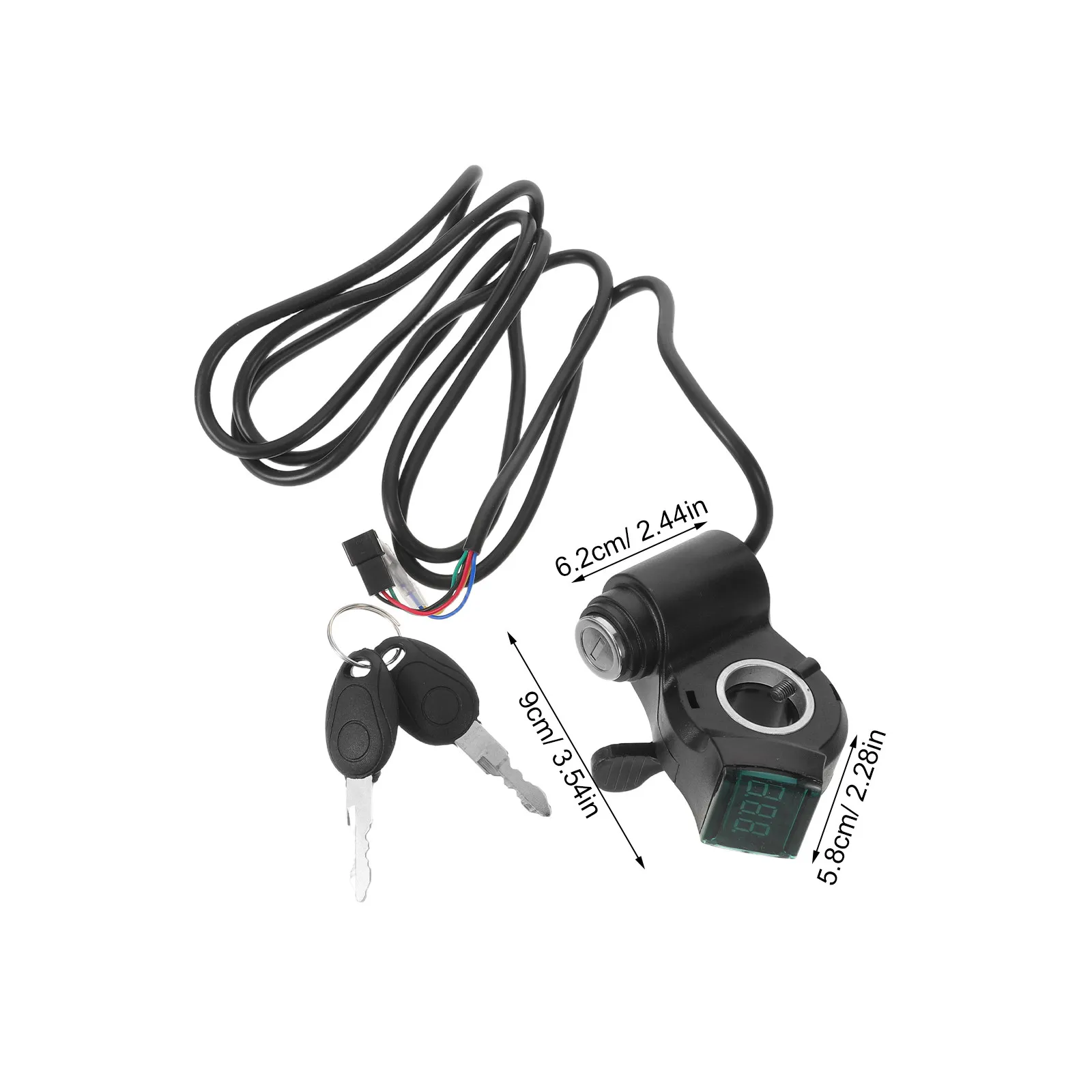 Ebike Throttle with Display 22Mm Handlebar Lock Key Ignition Switch Green LCD Screen Digital Voltmeter 12-60V Compatible Scooter