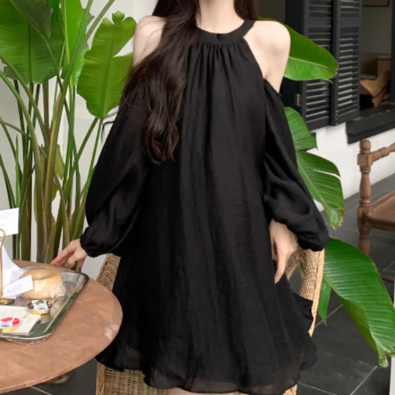 Dresses for Women Pure Color Spring Leisure Fairy Gentle Mesh Off Shoulder Holiday College Korean Style Breathable New Arrival