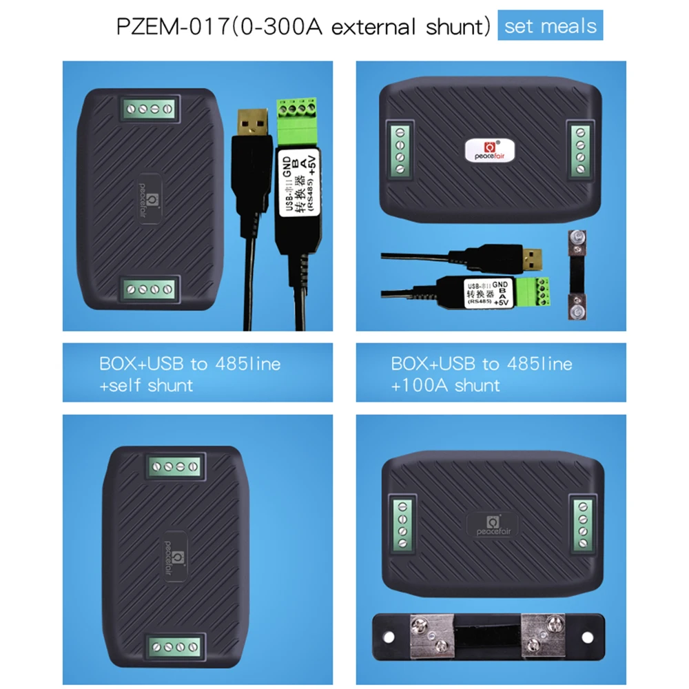 PZEM-003/017 300V 10A/300A Wattmeter Voltmeter RS485 Modbus Volt Amp Current Power Energy Car Voltage Tester With USB Converter