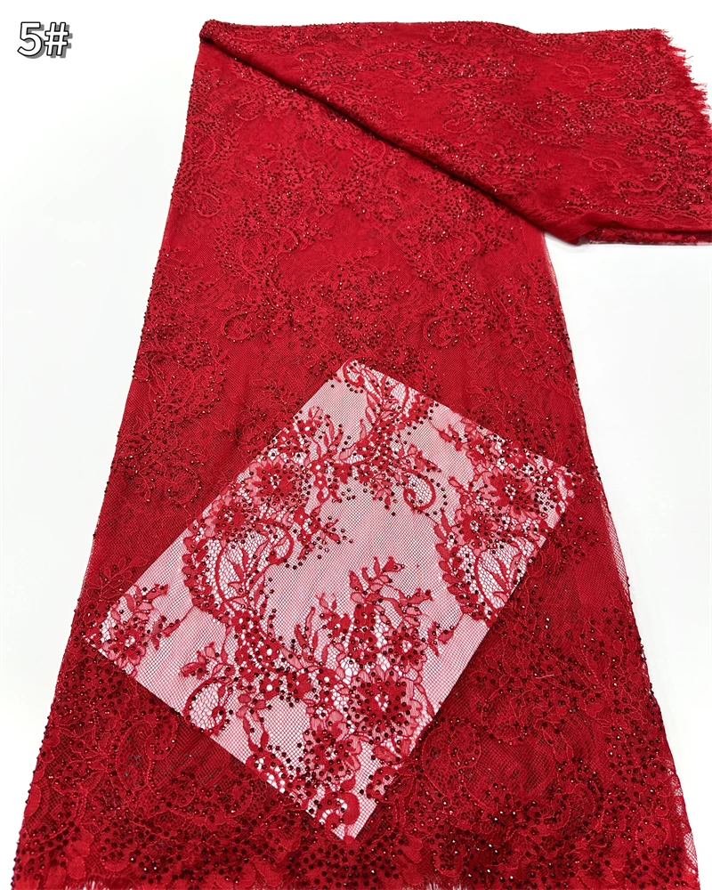 3미터 고품질 아프리카 수제 비즈 장식 레이스 원단 나이지리아 웨딩 프렌치 아이래쉬 자수 정교한 100% C
