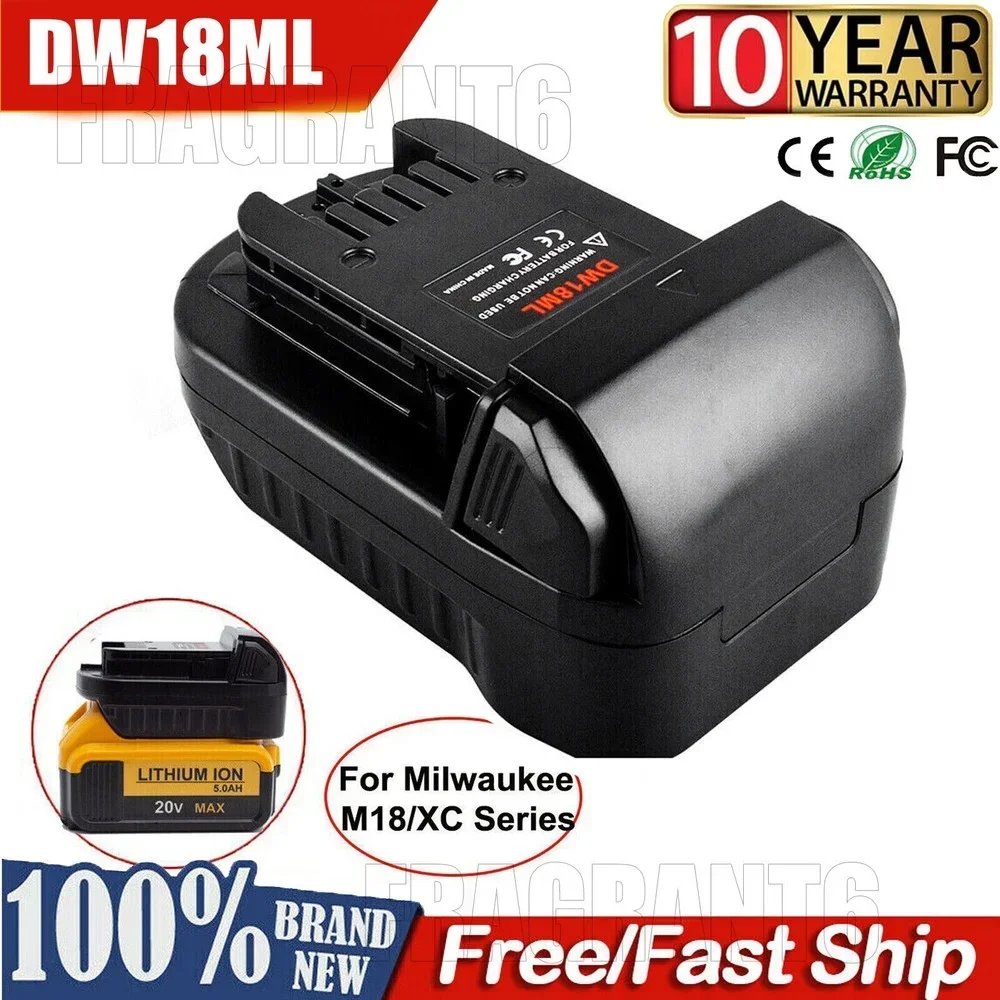 para Dewalt 20v para Milwaukee 18v Adaptador de Bateria Converter para Dewalt 20v Bateria para Milwaukee 18v Ferramenta Uso Dw18ml