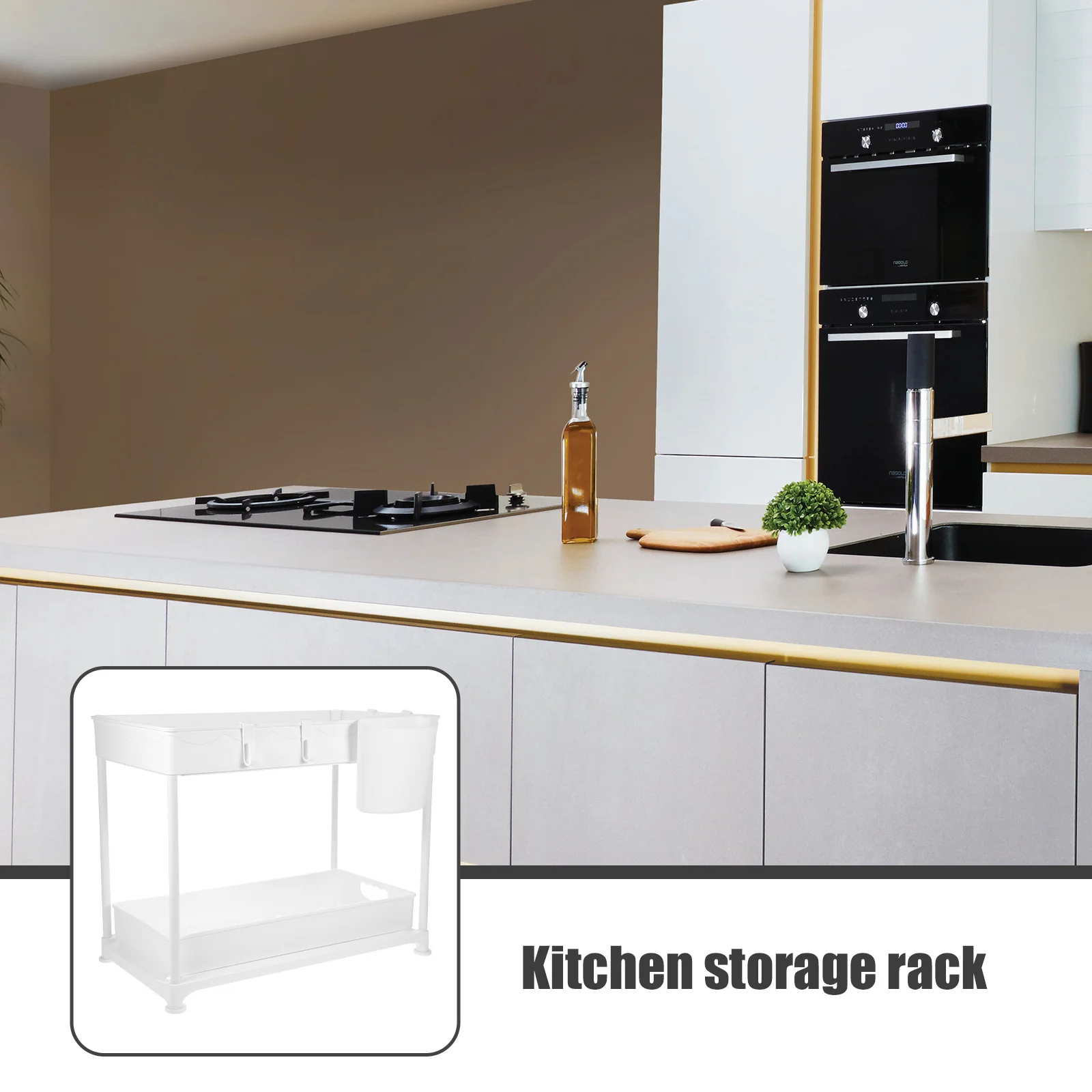 

2-Tier Pull Out Kitchen Organizer Under Sink Storage Rack Expandable Telescopic Spice Bottle Holder Cabinet Drawer Seasoning Jar