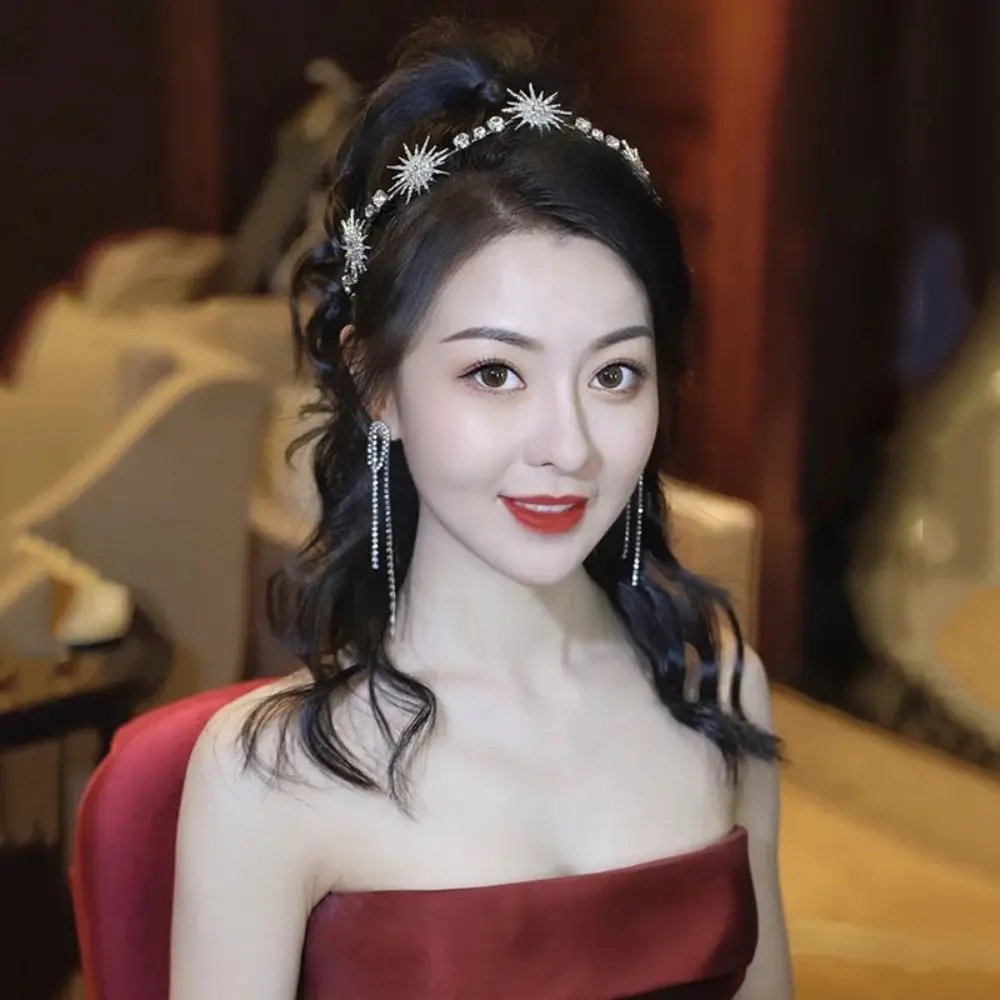 فاخر حفل زفاف الديكور الملكة تاج ستار أغطية الرأس تاج حجر الراين تيارا الشعر مجوهرات كريستال عصابات #2