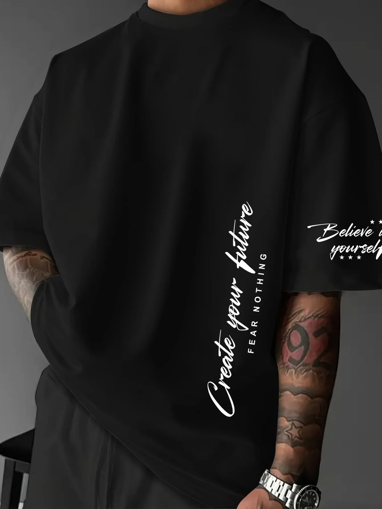 American Men's Summer Future Letter Printed Soft and Breathable Round Neck T-shirt Suitable for Outdoor City Street Style Top