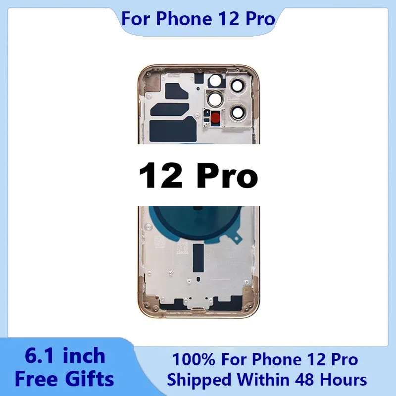 

Rear Housing For iPhone 12 Pro Back Shell With Free Gifts,Back Cover+Middle Chassis Frame+SIM Tray+Side Key Parts+Tools+Adhesive