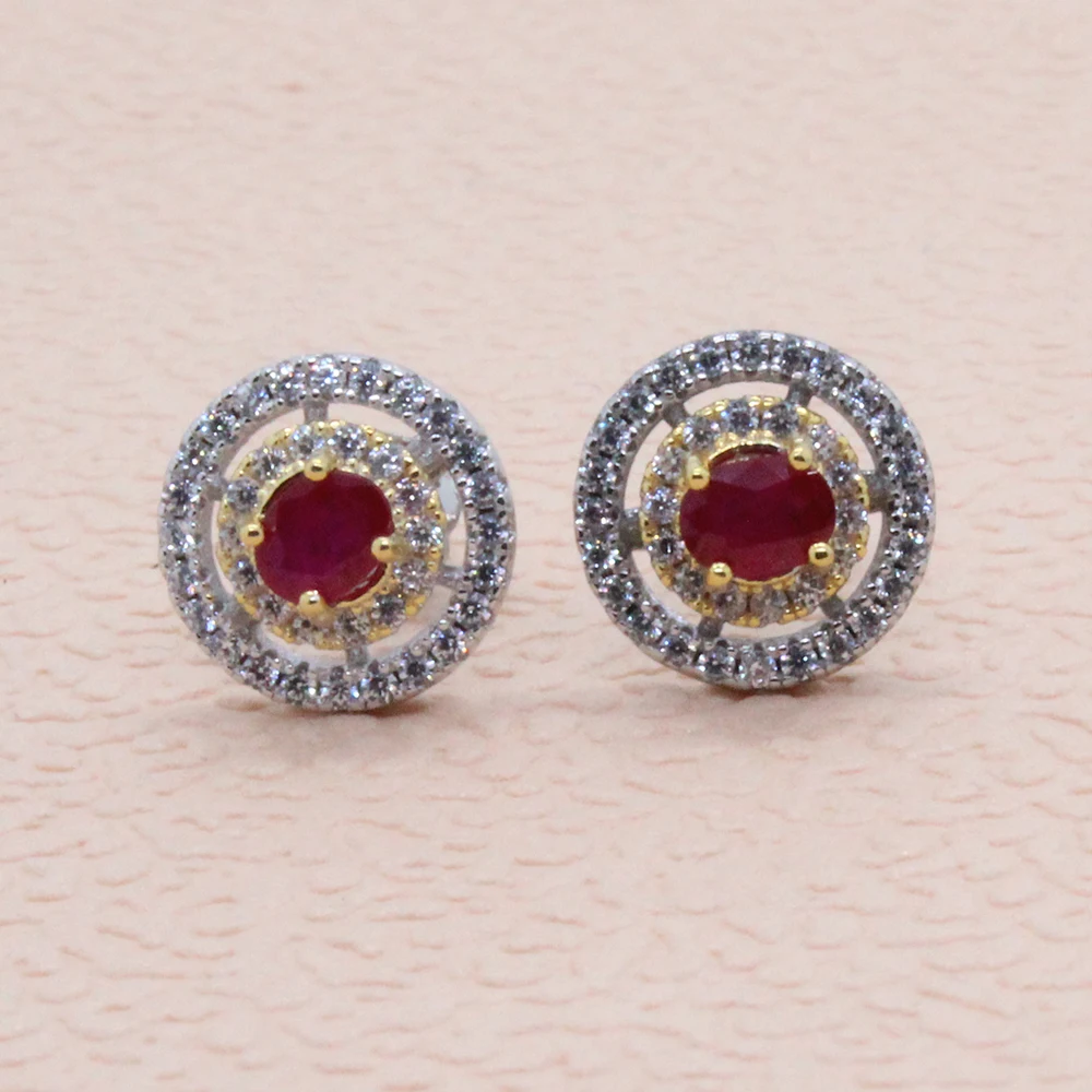 Classic Silver Ruby Stud Earrings for Wedding 3mm * 4mm Natural Ruby Earrings Solid 925 Silver Ruby Fine Jewelry Gift for Lady