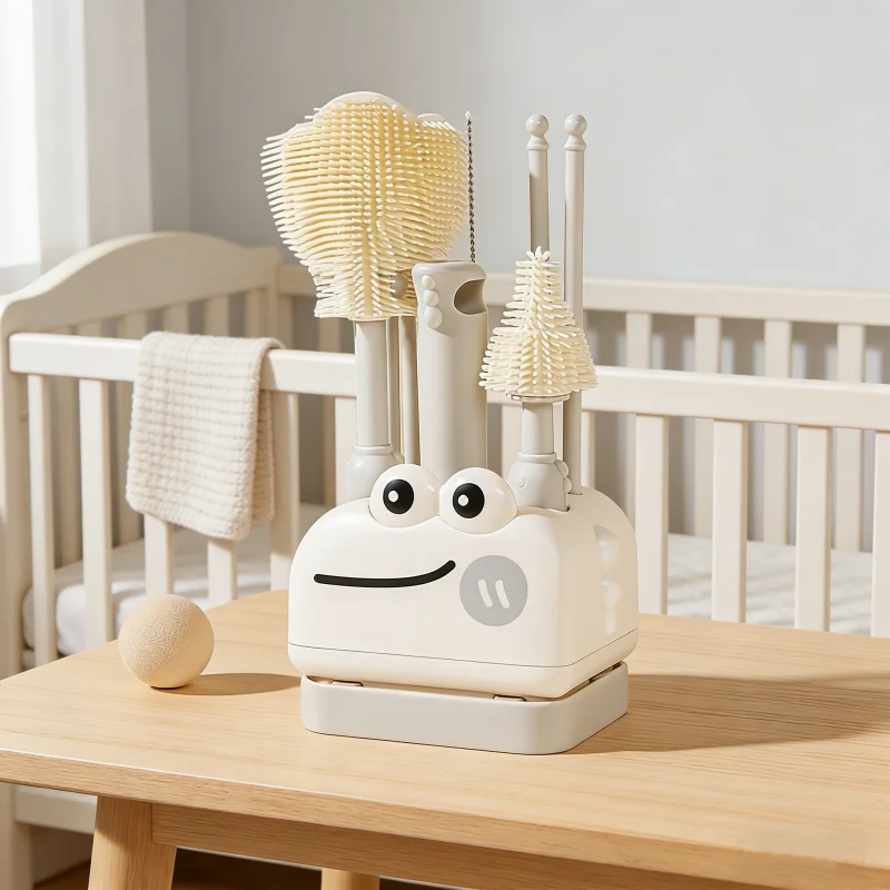 

Baby portable nipple bottle cleaner for newborns. Specialized baby bottle cleaning brush. Silicone cleaning and drying kit. Set.