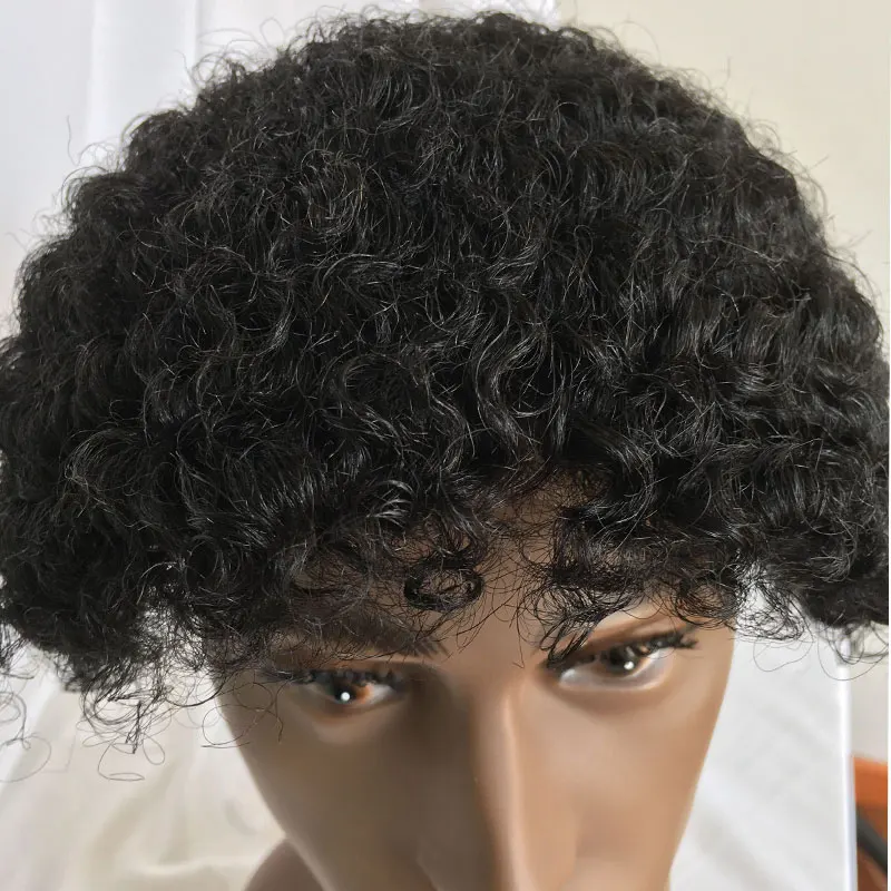 Ludzkie włosy Afro perwersyjne kręcone męski tupecik peruki 360 falowane włosy francja pełna peruka koronkowa dla afroamerykanów 10x8 rozmiar bazowy 1B