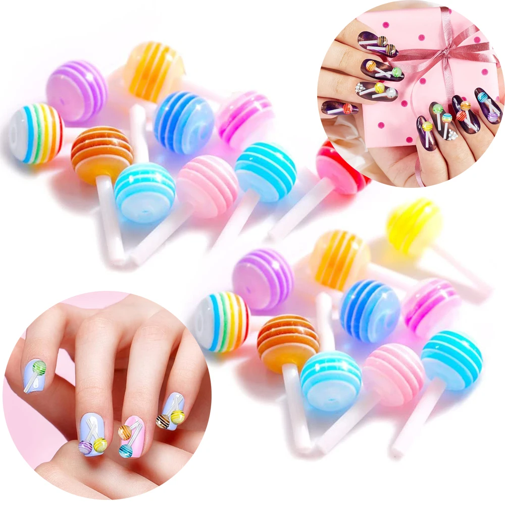 

20pcs 3D Lollipop Charms for Nail Art Decoration Resin Mini Design Nail Jewelry Bulk Colorful Sweet Love Craft Manicure Supplies