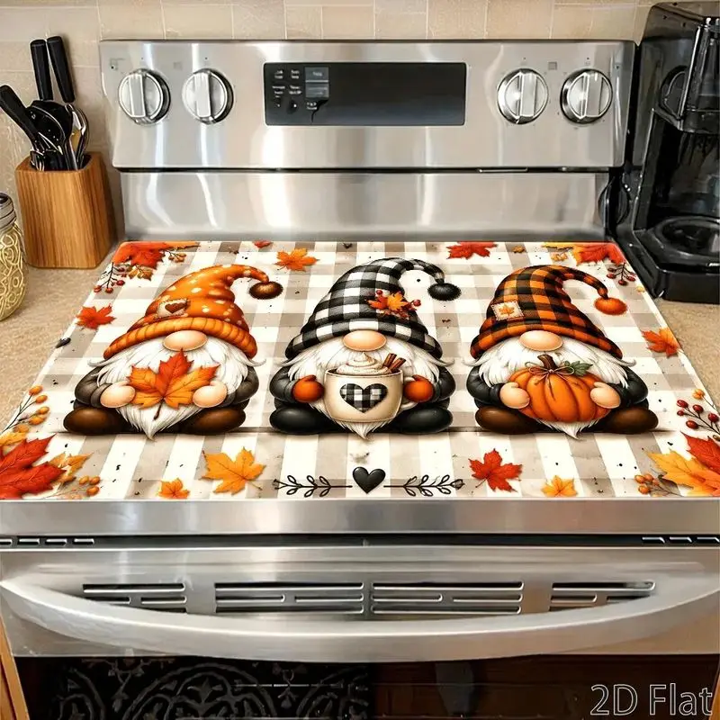 VIKAMA Fall Gnome Stove Cover Mat Pumpkin Print Heat Resistant Cooktop Cover For Kitchen Thanksgiving Rustic Decor