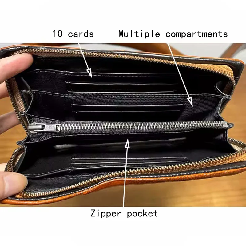 AETOO  Leather long men\'s wallet Vintage plant tanned top layer cowhide clutch bag Korean zippered money clip Soft leather mobil