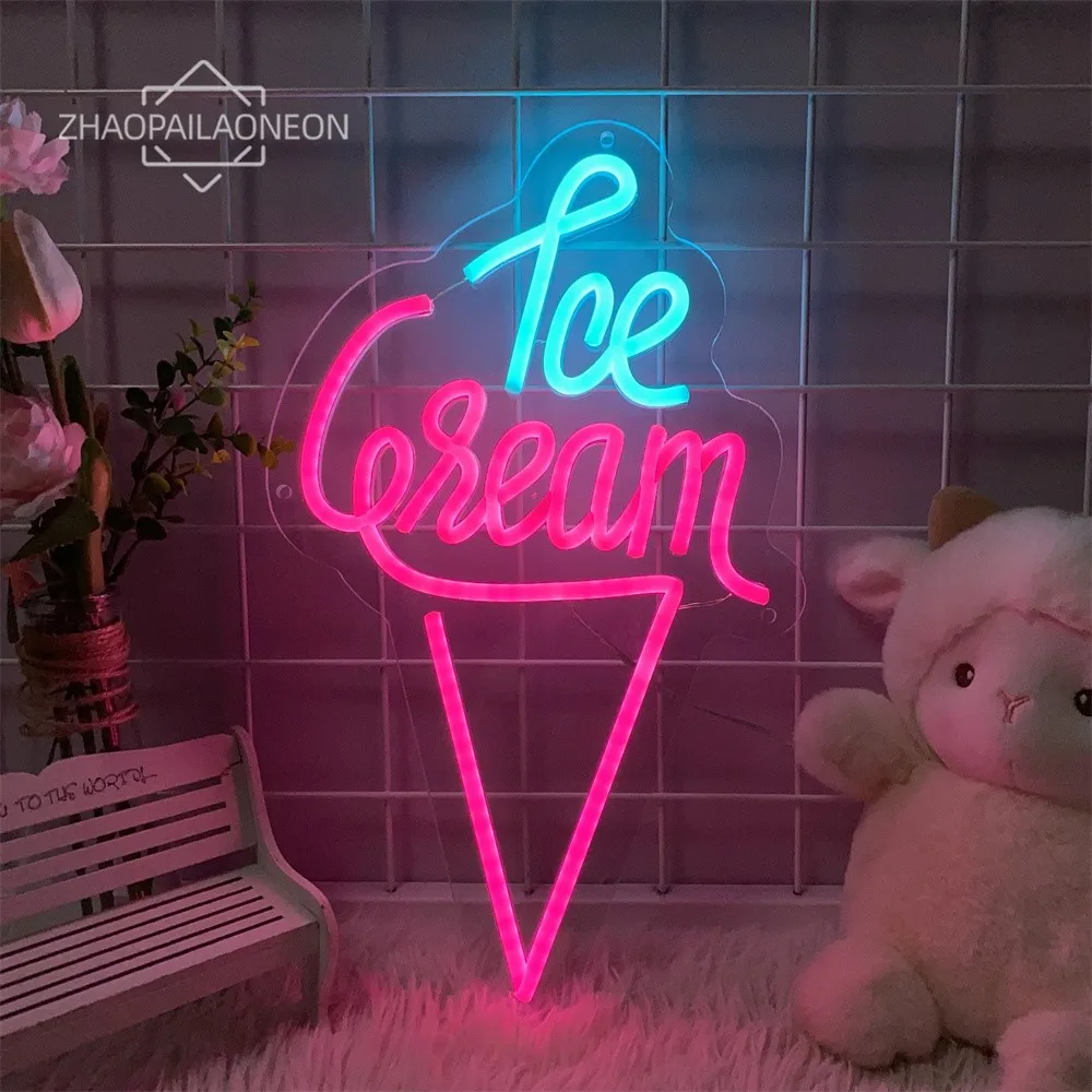 Ice Cream LED Neon Sign Restaurant Cafe Room Decor Shop Signboard Neon Lights Wall Art Decoration LED Lamps Welcome USB Light